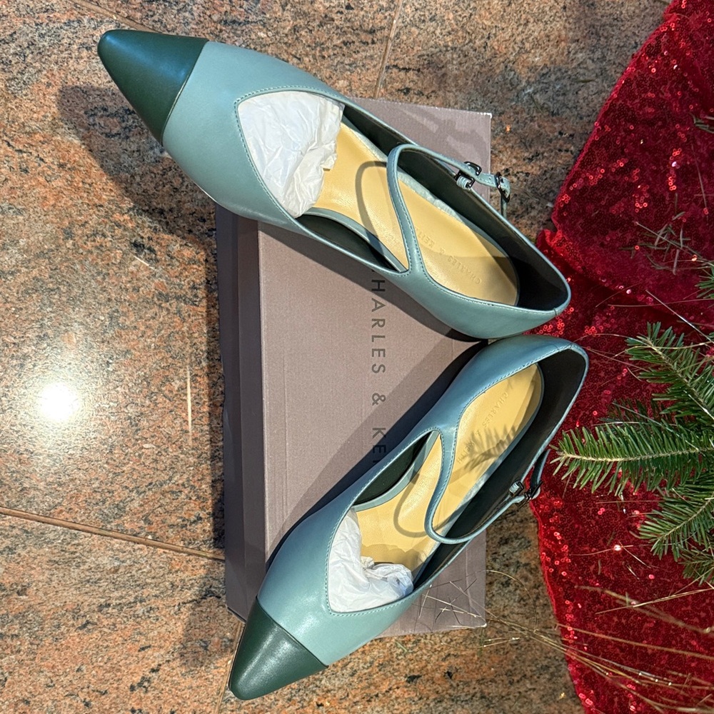 Charles & Keith Two-Tone Green Flats